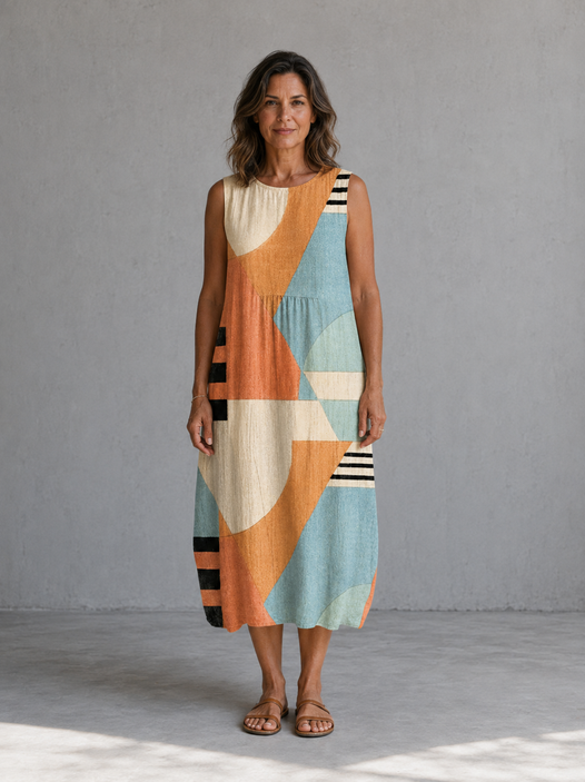 Iris | Vestido Midi Geométrico Multicolor