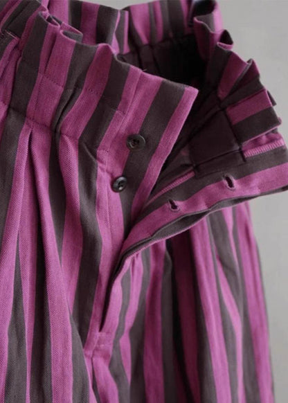 Pantalón ancho de rayas lila Vera, detalle de la cintura elástica