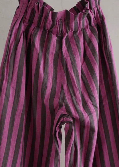 Pantalón ancho de rayas lila Vera, vista lateral del conjunto