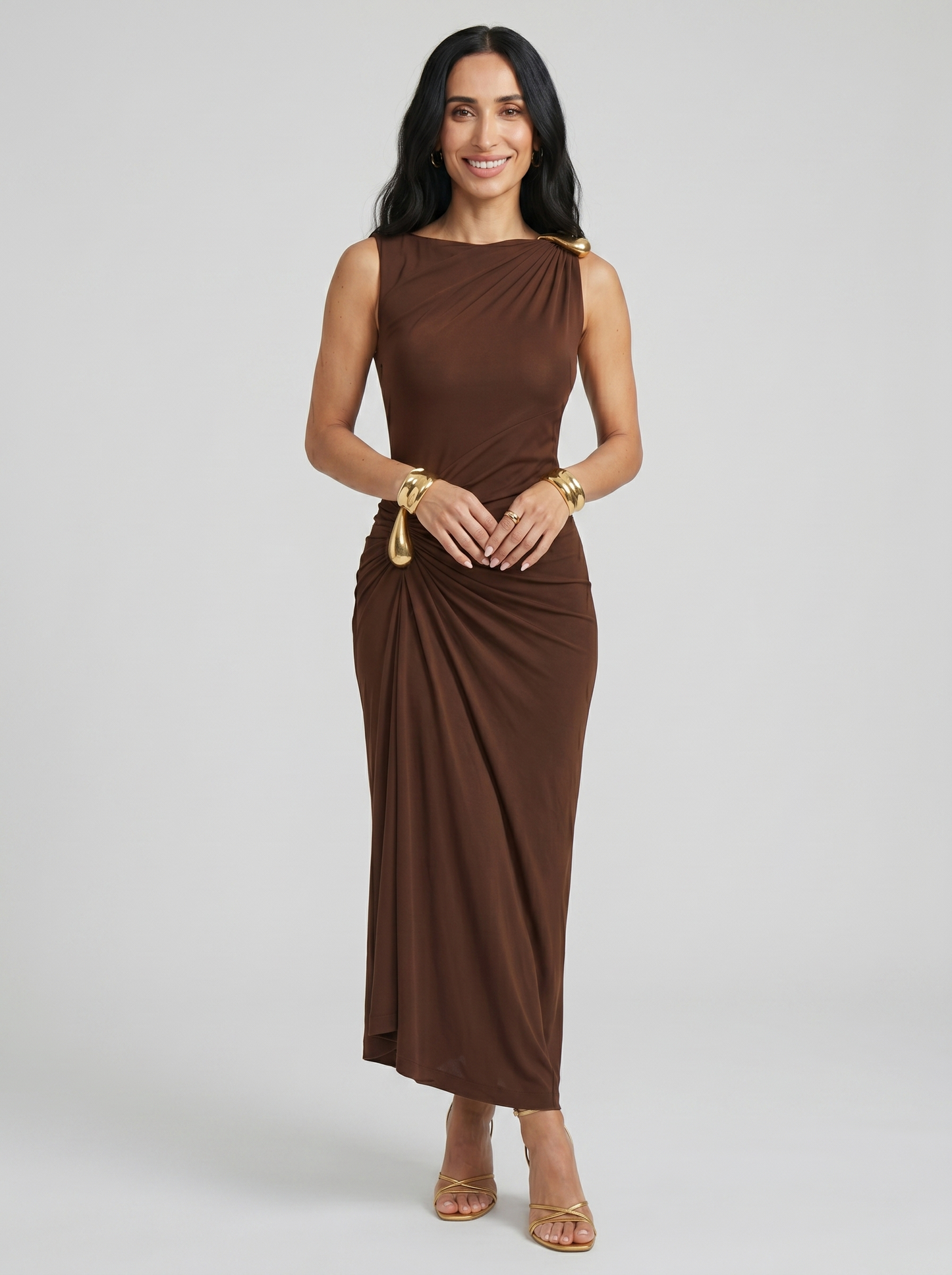 Elena | Vestido Elegante con Enganches Dorados