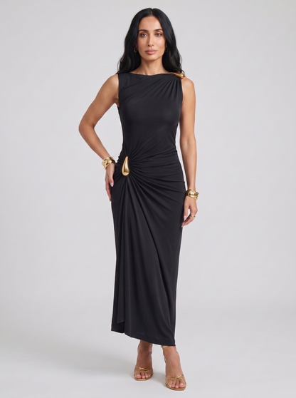 Elena | Vestido Elegante con Enganches Dorados