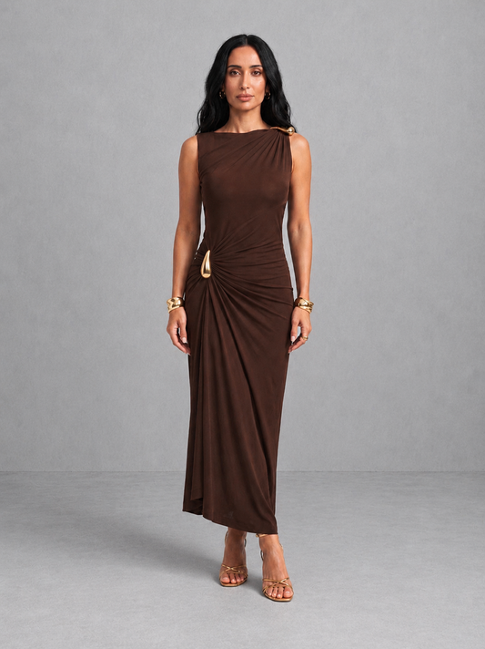 Elena | Vestido Elegante con Enganches Dorados