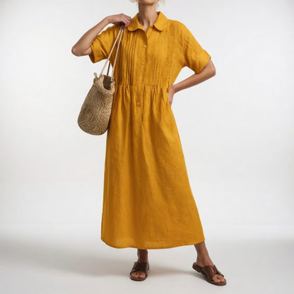 Vestido camisero largo Alba de Luna Sanz en amarillo tierra