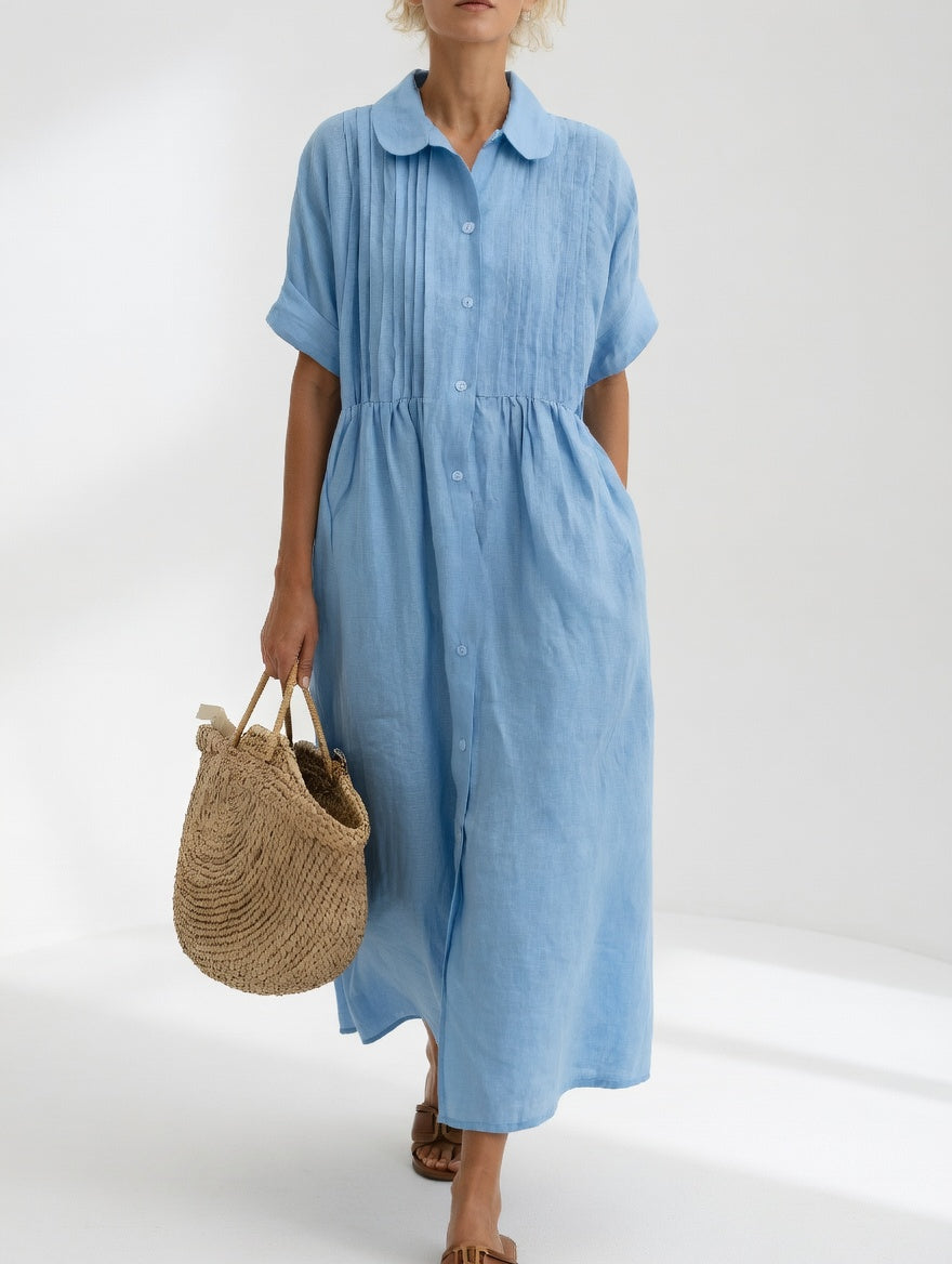 Vestido camisero largo Alba de Luna Sanz en azul claro, corte fluido