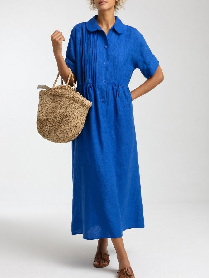 Vestido camisero largo Alba de Luna Sanz en azul, cuello camisero