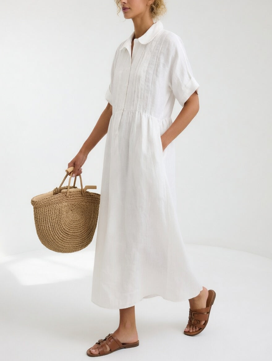 Vestido camisero largo Alba de Luna Sanz en blanco, 100% algodón