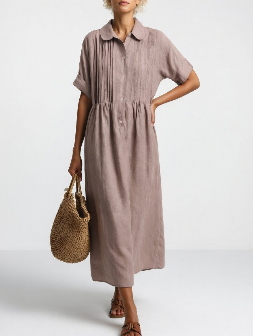 Vestido camisero largo Alba de Luna Sanz en caqui, estilo atemporal