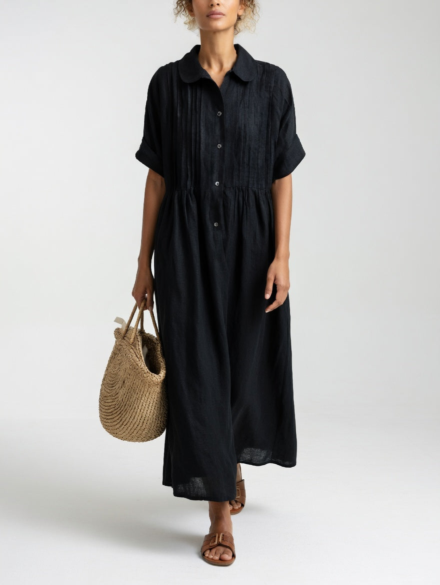 Vestido camisero largo Alba de Luna Sanz en negro, tejido fluido de algodón