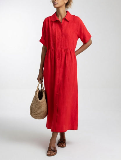 Vestido camisero largo Alba de Luna Sanz en rojo, botonadura frontal
