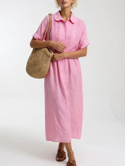Vestido camisero largo Alba de Luna Sanz en rosa, manga corta
