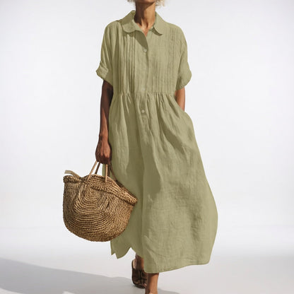 Vestido camisero largo Alba de Luna Sanz en verde claro, look veraniego