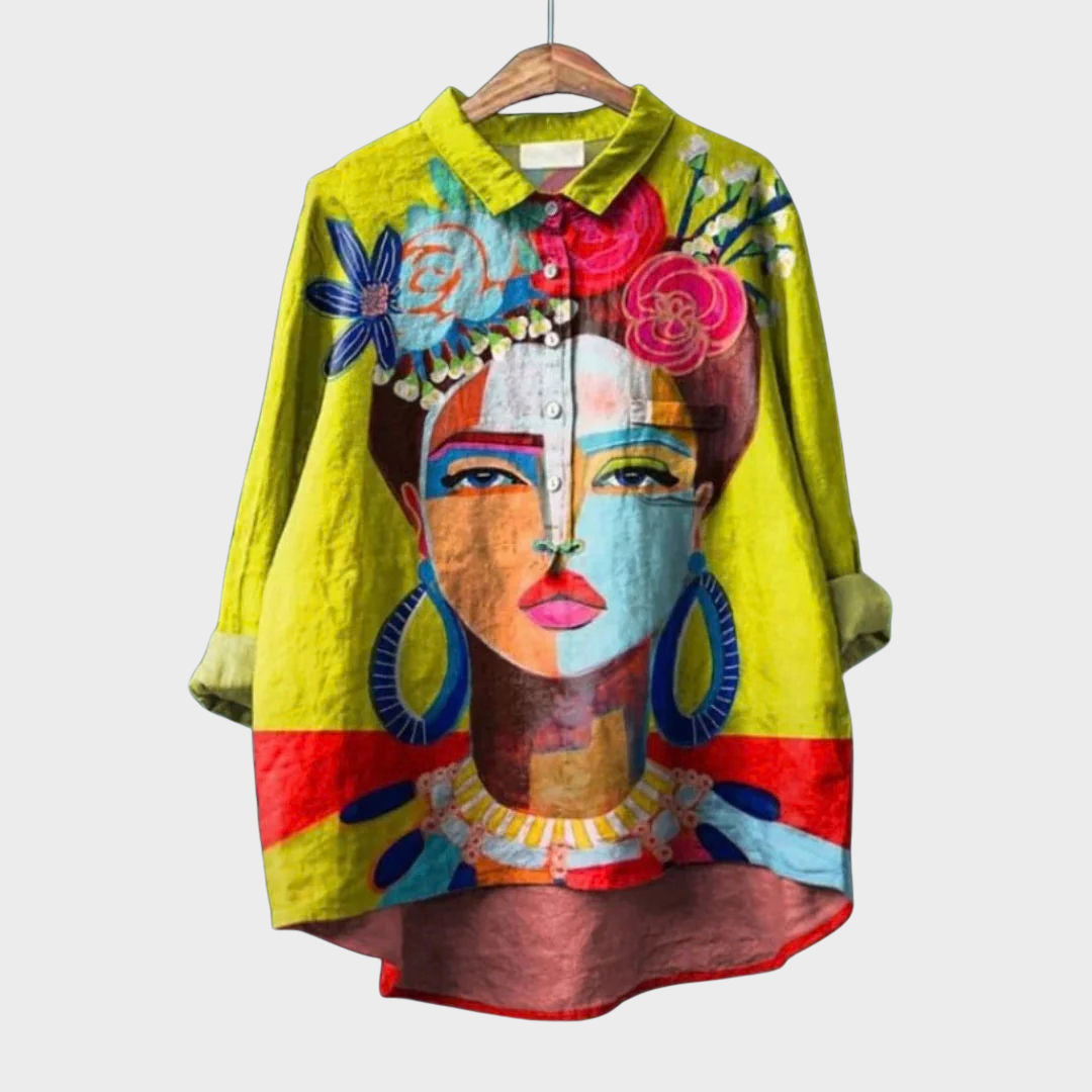 Elena | Blusa Amarilla Estampado Artístico