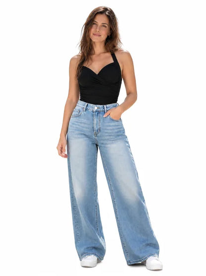 Beatriz | Pantalón Ancho en Azul y Gris