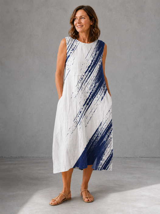 Elena | Vestido Midi Blanco y Azul