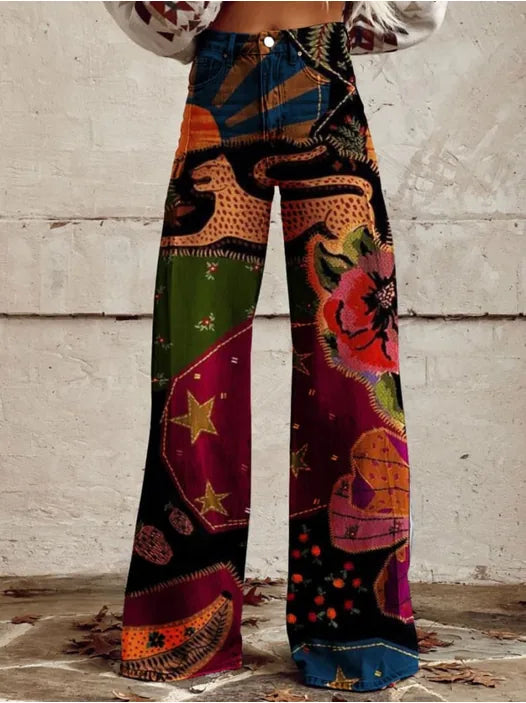 Uxía | Pantalón Boho Estampado en Rojo