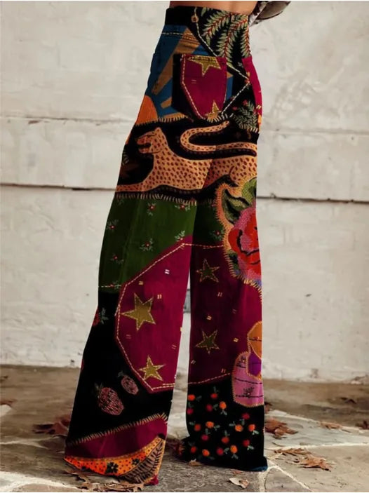 Uxía | Pantalón Boho Estampado en Rojo