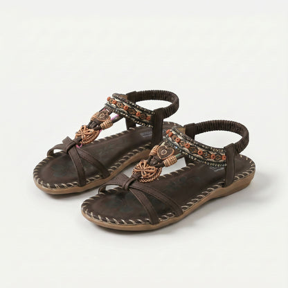 Sandalias estilo Ibiza Salma de Luna Sanz en azul oscuro y marrón