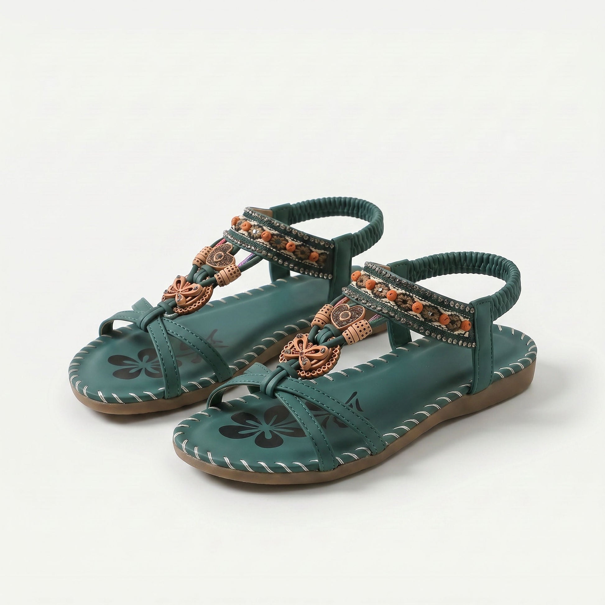 Sandalias estilo Ibiza Salma de Luna Sanz en verde oscuro