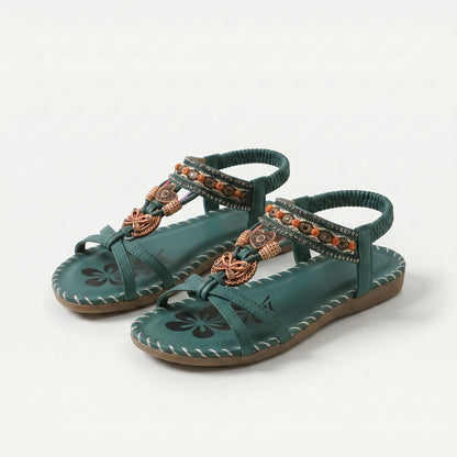 Sandalias estilo Ibiza Salma de Luna Sanz en verde oscuro