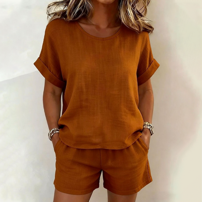 Conjunto Alma top y shorts Luna Sanz color azul pavo real
